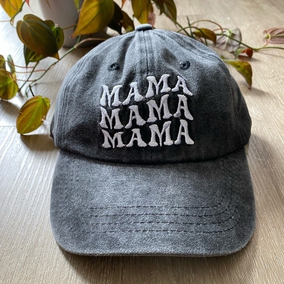 MAMA Embroidered Baseball Hat Vintage Adjustable Peaked Gray Distressed - Picture 2 of 4